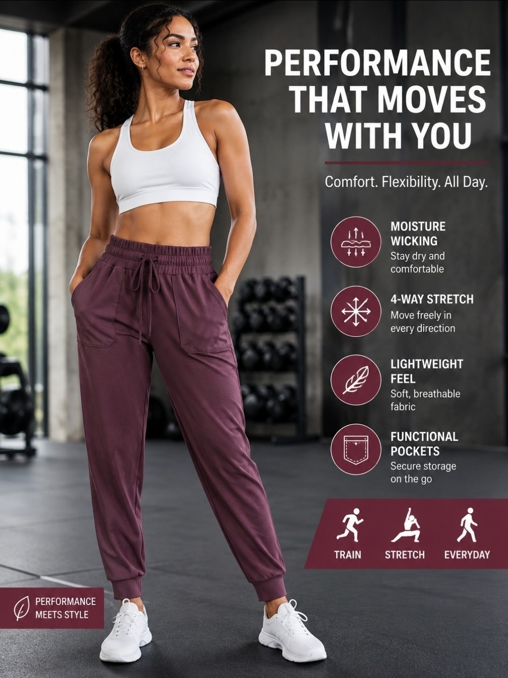 Mondetta Women’s Maroon Performance + Luxury Jogger Pants Size Small
